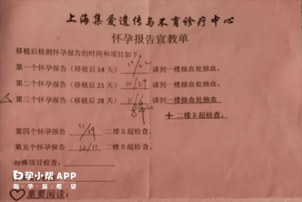 上海集爱医院试管怀孕报告宣教单